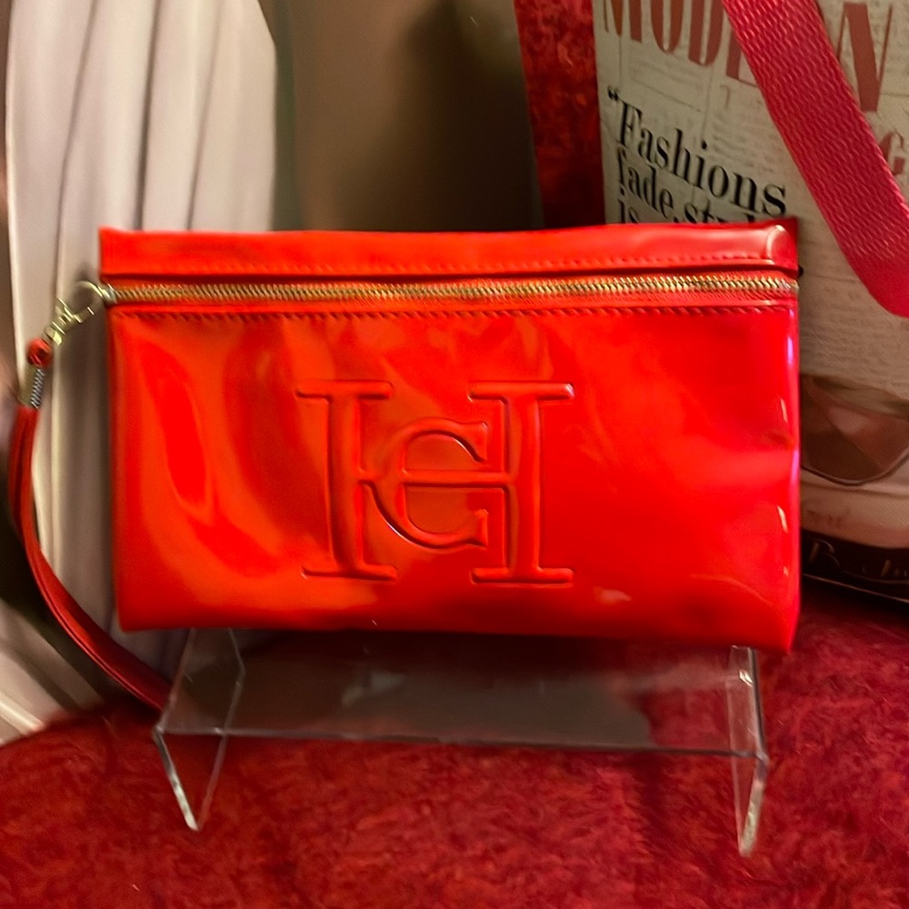 Carolina Herrera New York Shiny Red and Gold Wristlet Clutch bag